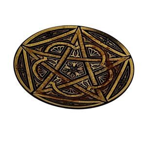 Vintage Brass Footed Trinket Dish Black Gold Geometric Moroccan Inspired 3.25"